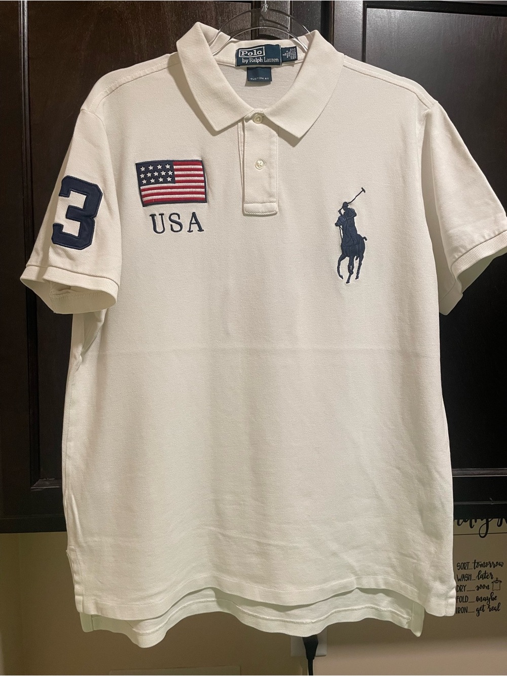 Vintage Late 90’s Polo Ralph Lauren USA Polo White Large Custom Fit